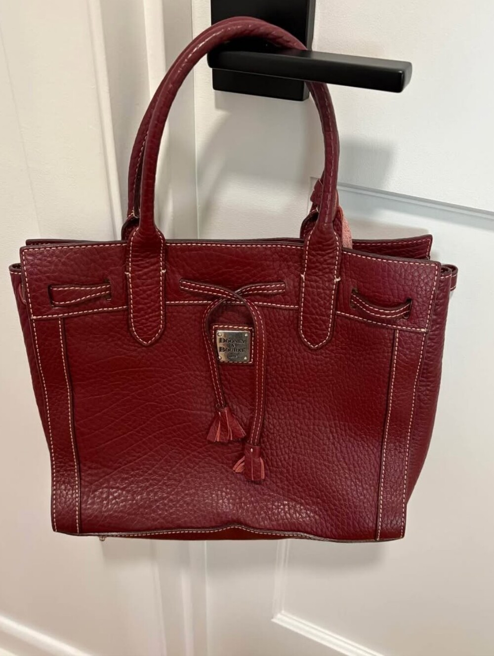 Vintage 2000s Dooney & Bourke Bordeaux Leather Tote Bag | Rare Paisley Interior - Picture 9 of 11